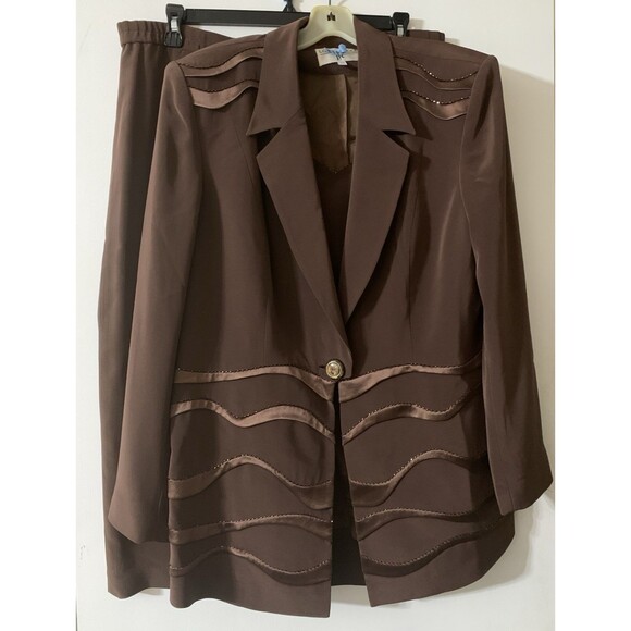 Vtg Louise Ricci Womens Suit Chocolate Brown Size 18 Beaded Embellished Lined - Picture 1 of 16